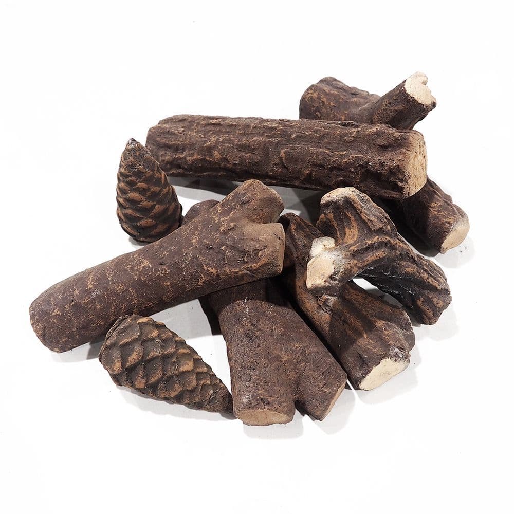 image-9 Pcs Fake Gas Fireplace Logs ,Ceramic Wood Fire Pit Logs Sets for Indoor or Outdoor Fire Pit Fireplace