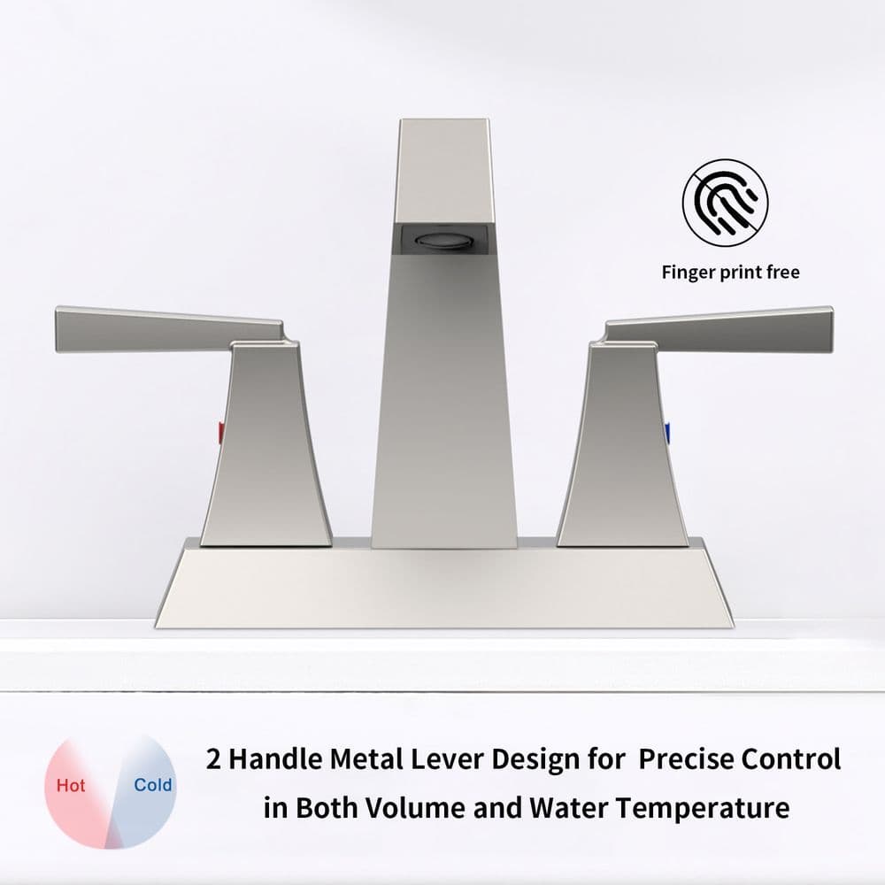 image-2-Handle Bathroom Sink Faucet Brushed Nickel 4 Inches Centerset Vanity Faucet 3 Hole Bathroom Faucet with Pop Up Drain & Supply Lines Modern Commercial Bathroom Faucets Lavatory Faucet 4069-NP