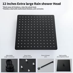image-Male NPT Bathtub Shower Faucet Set, Waterfall Tub Faucet with 12-Inch Matte Black Rain Shower Head System