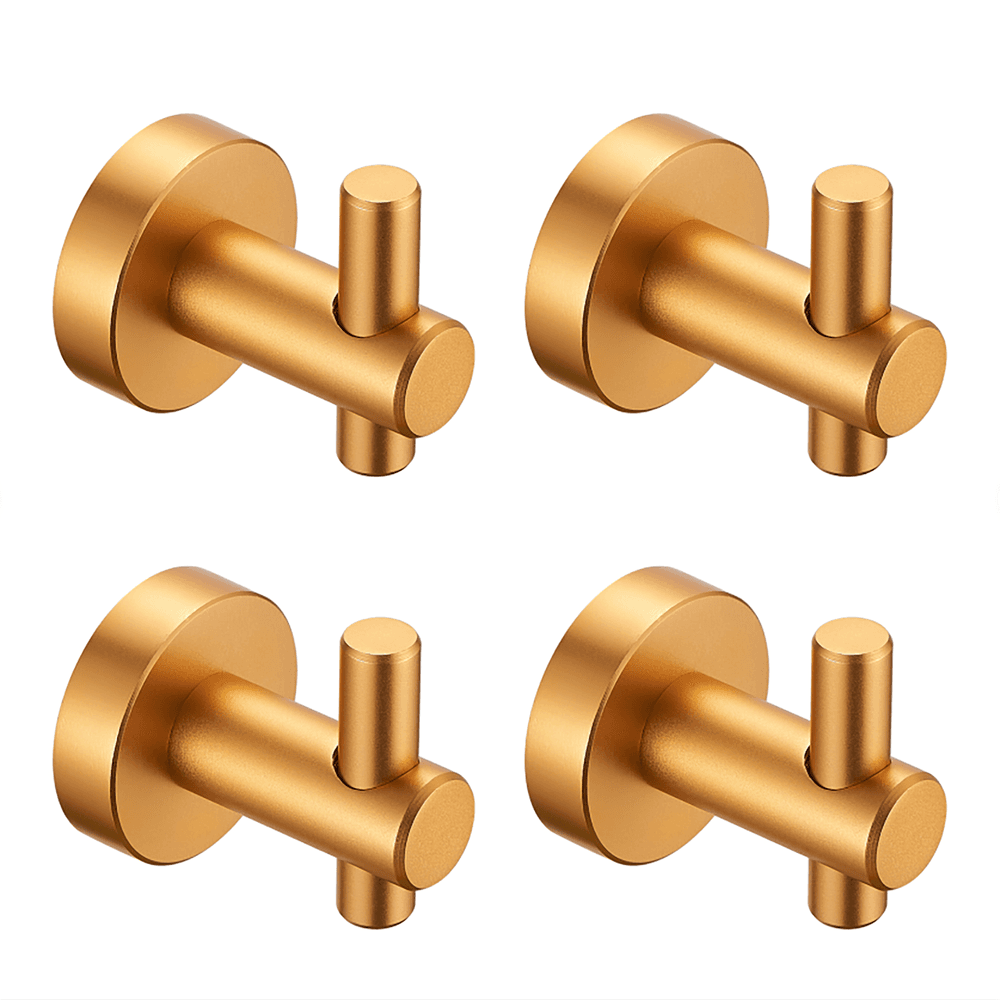 image-Round Base Wall Hanging Hook with Screws- Brushed Gold Hook, 4 Pack, for Entry Shoe Cabinet, Wardrobe Bathroom Bedroom Furniture Hardware