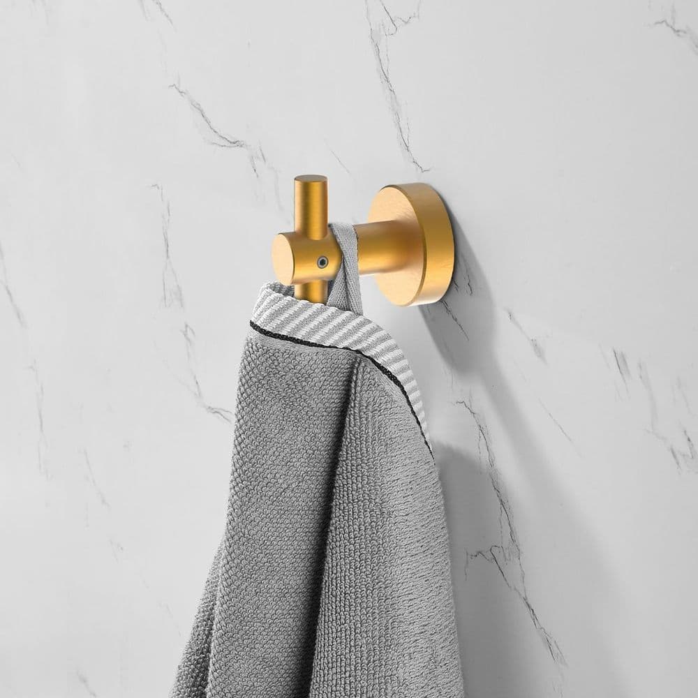 image-Round Base Wall Hanging Hook with Screws- Brushed Gold Hook, 4 Pack, for Entry Shoe Cabinet, Wardrobe Bathroom Bedroom Furniture Hardware