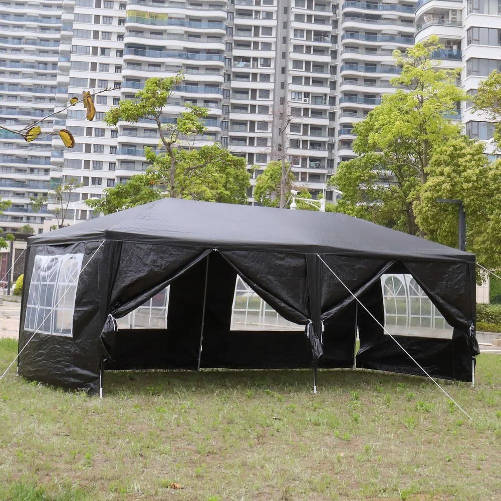image-10'x20' Outdoor Party Tent with 6 Removable Sidewalls, Waterproof Canopy Patio Wedding Gazebo, Black