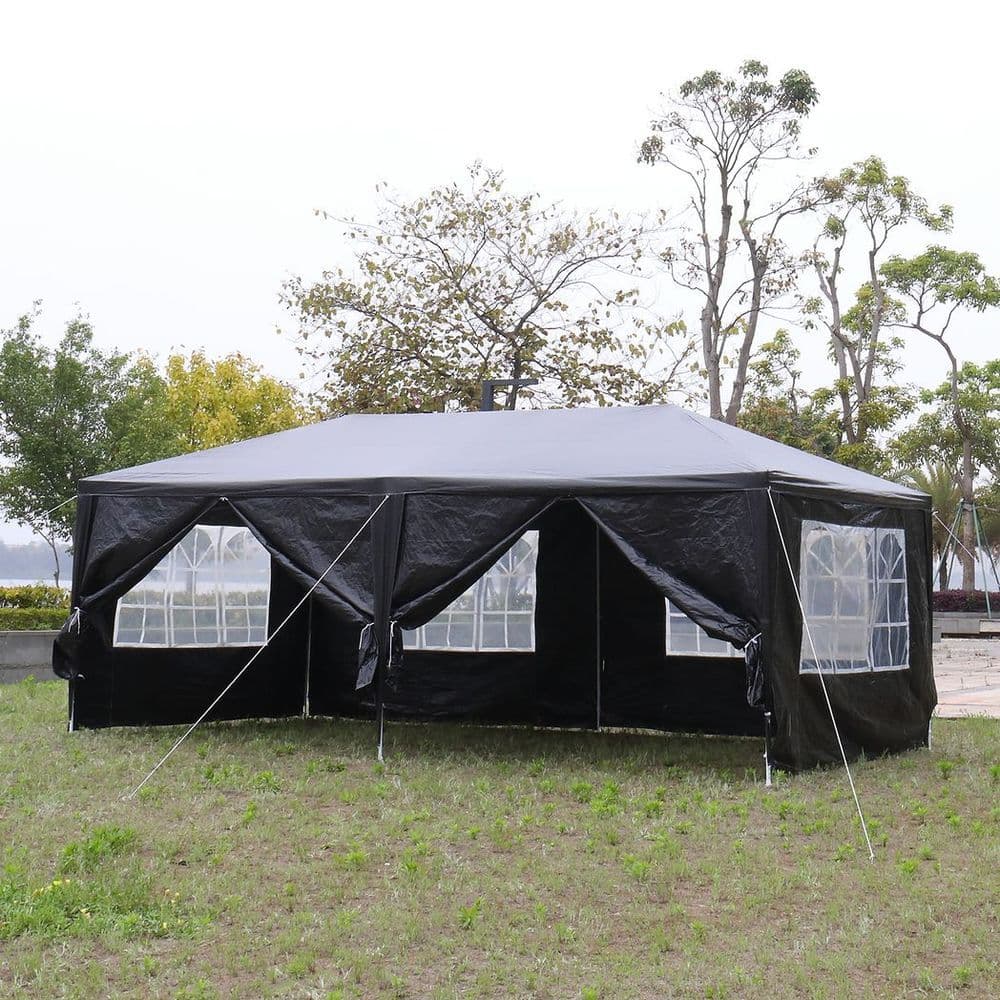 image-10'x20' Outdoor Party Tent with 6 Removable Sidewalls, Waterproof Canopy Patio Wedding Gazebo, Black