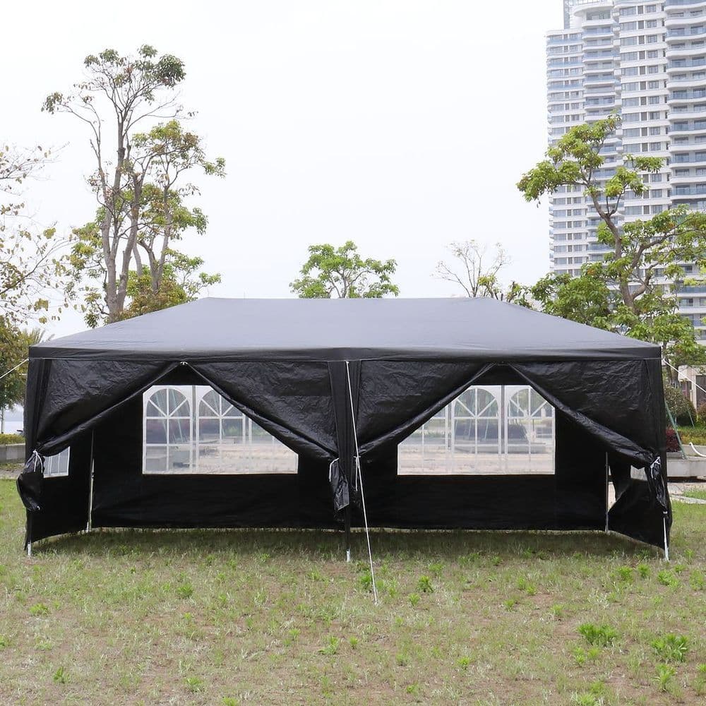 image-10'x20' Outdoor Party Tent with 6 Removable Sidewalls, Waterproof Canopy Patio Wedding Gazebo, Black