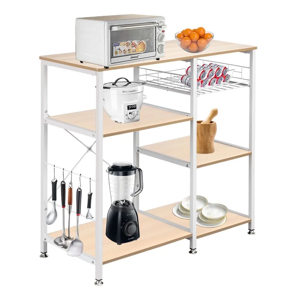 image-3-Tier Kitchen Baker's Rack Utility Microwave Oven Stand Storage Cart Workstation Shelf White Oak