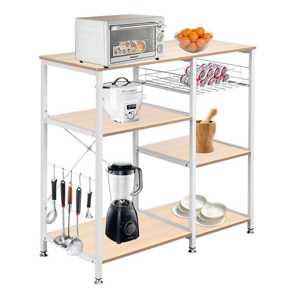 image-3-Tier Kitchen Baker's Rack Utility Microwave Oven Stand Storage Cart Workstation Shelf White Oak