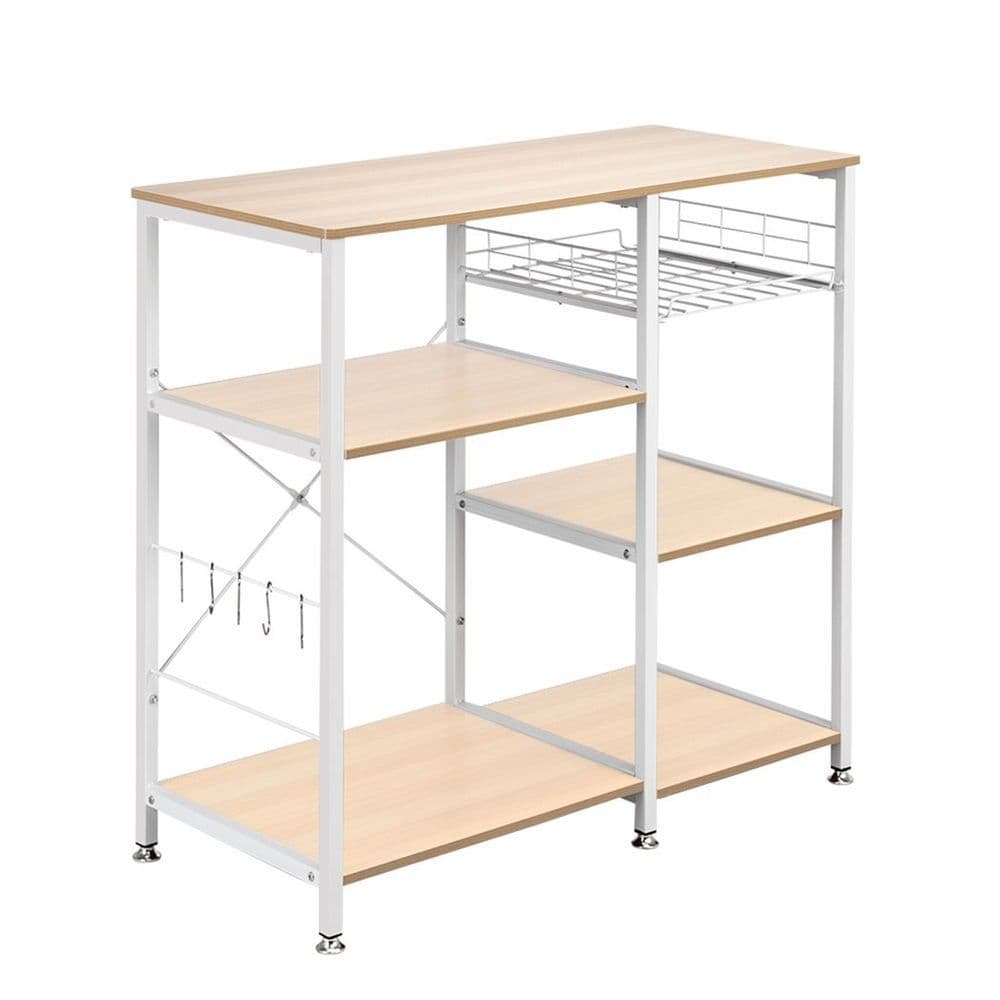image-3-Tier Kitchen Baker's Rack Utility Microwave Oven Stand Storage Cart Workstation Shelf White Oak
