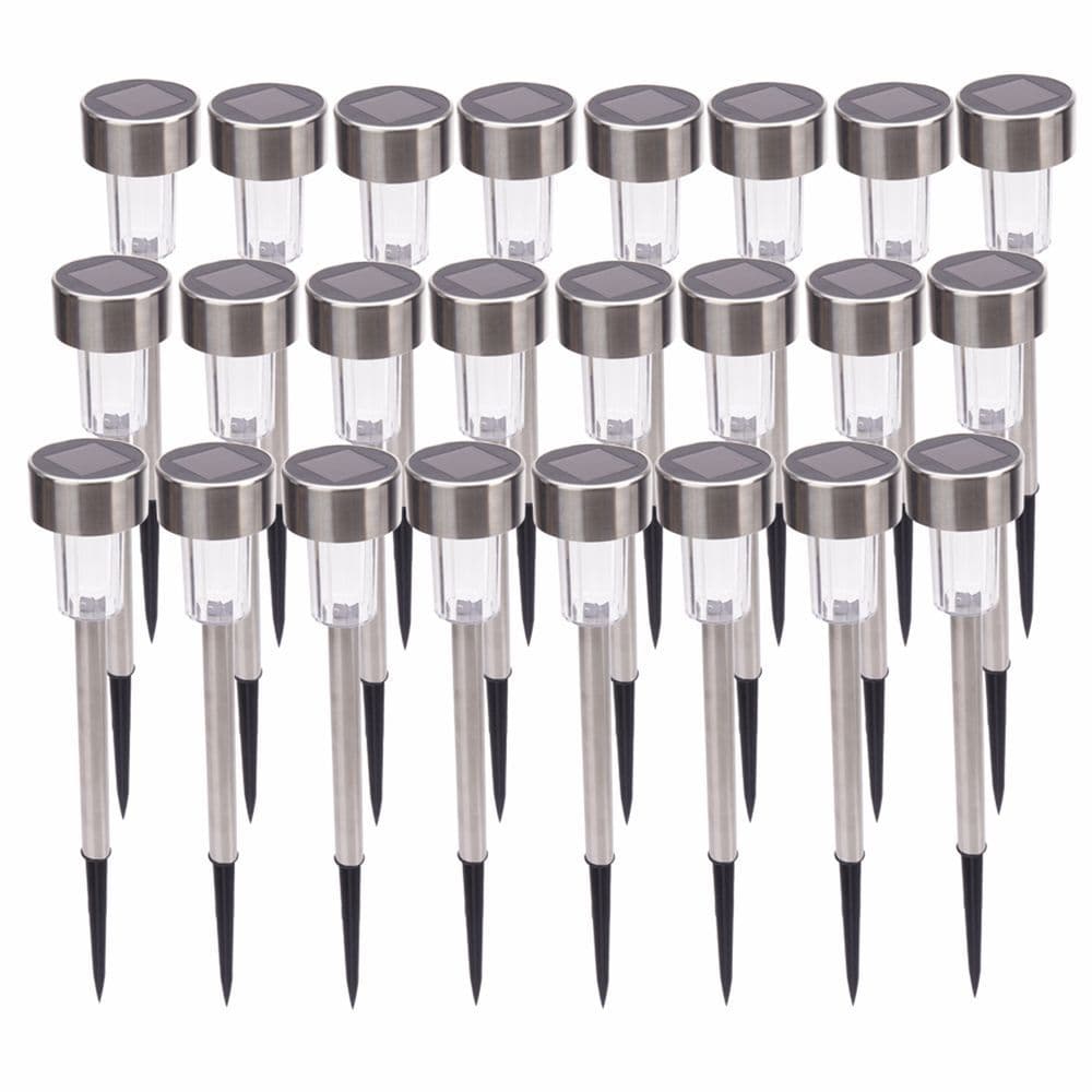 image-24pcs 5W High Brightness Solar Power LED Lawn Lamps with Lampshades White & Silver