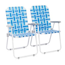 image-2pcs Steel Tube PP Webbing Bearing 120kg Folding Beach Chair Blue& White Strip
