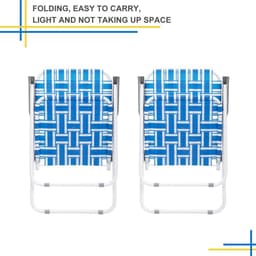 image-2pcs Steel Tube PP Webbing Bearing 120kg Folding Beach Chair Blue& White Strip
