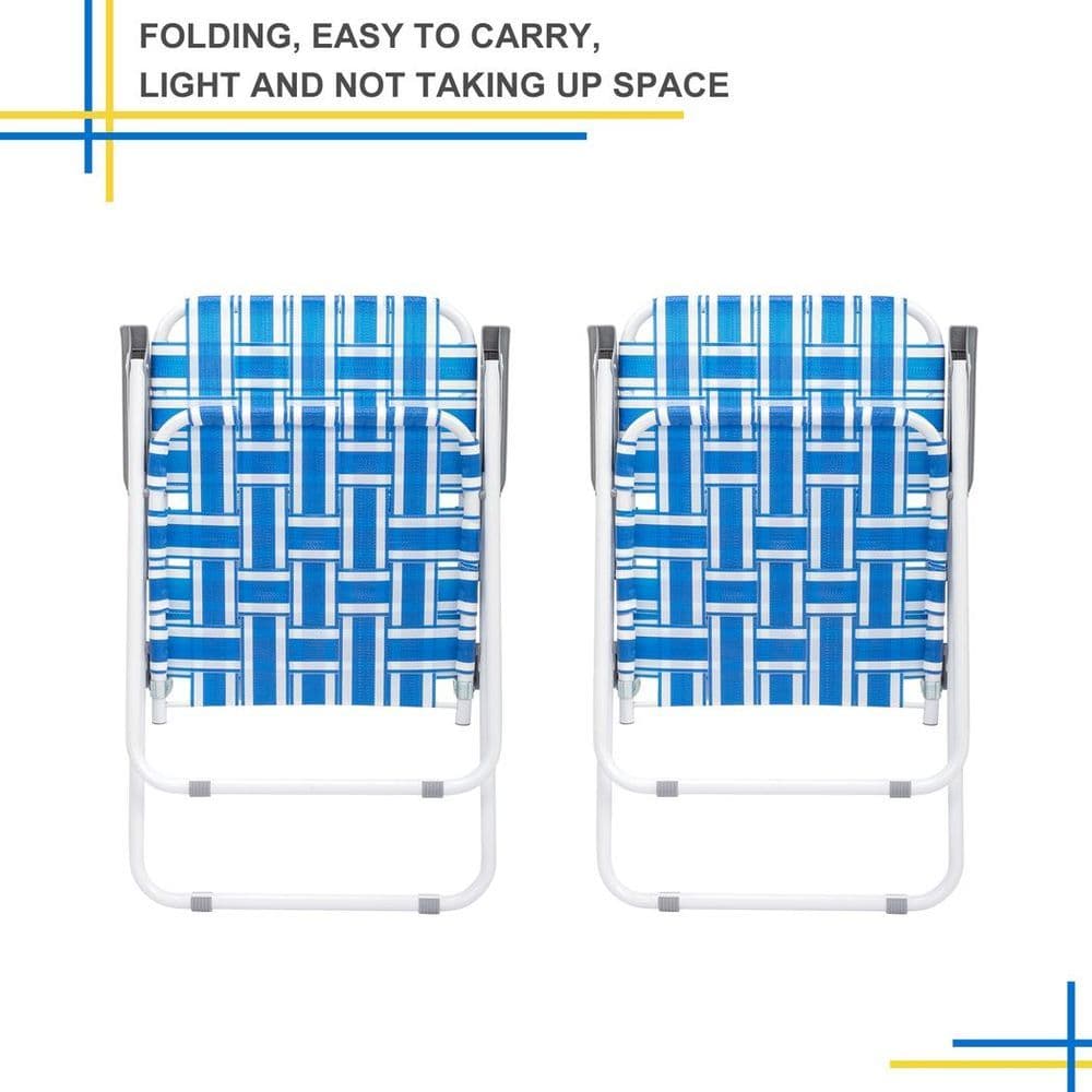 image-2pcs Steel Tube PP Webbing Bearing 120kg Folding Beach Chair Blue& White Strip