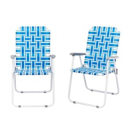 image-2pcs Steel Tube PP Webbing Bearing 120kg Folding Beach Chair Blue& White Strip