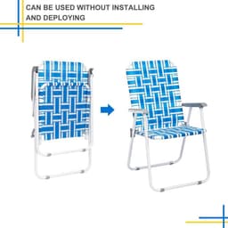 image-2pcs Steel Tube PP Webbing Bearing 120kg Folding Beach Chair Blue& White Strip