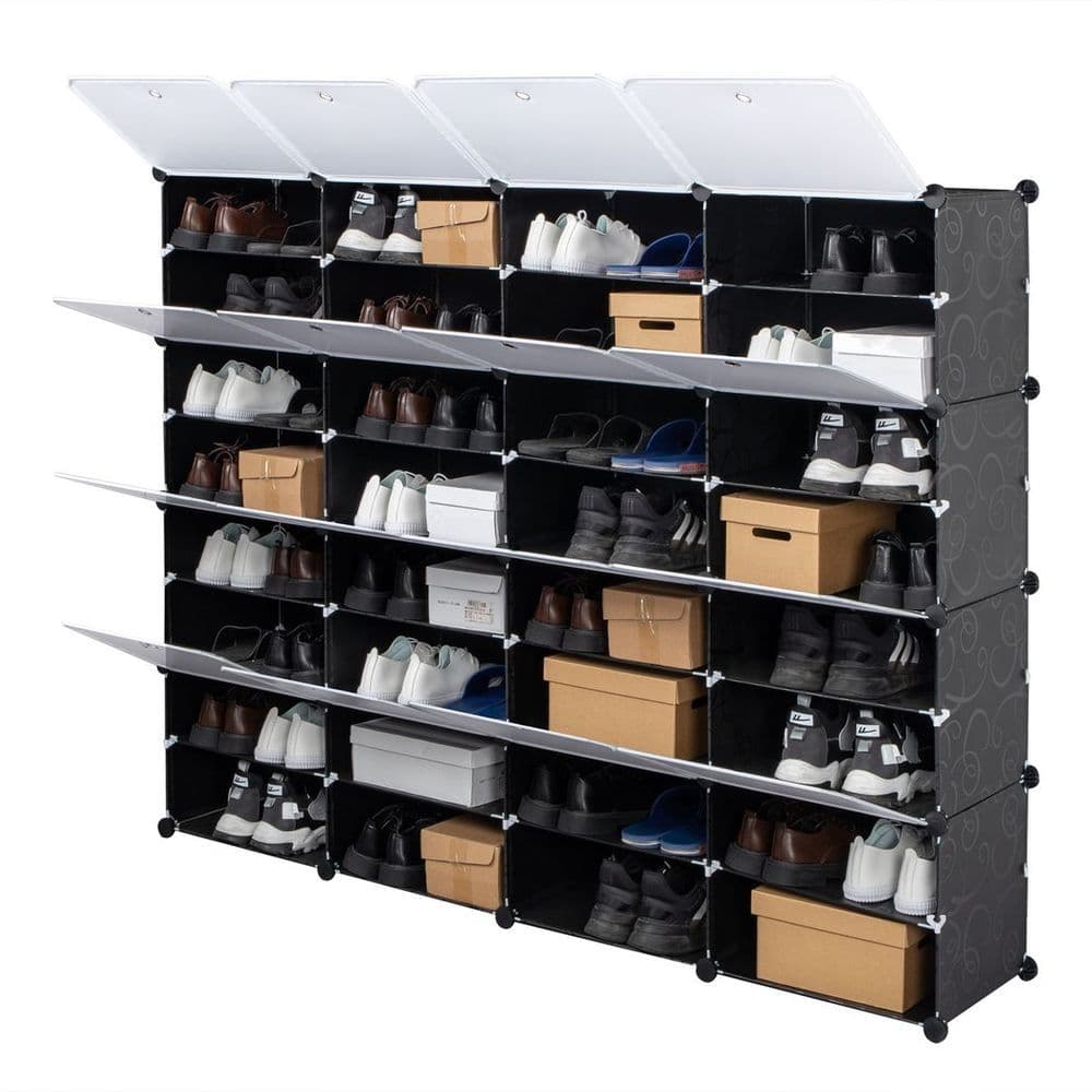 image-8-Tier Portable 64 Pair Shoe Rack Organizer 32 Grids Tower Shelf Storage Cabinet Stand Expandable for Heels, Boots, Slippers, Black