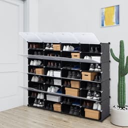 image-8-Tier Portable 64 Pair Shoe Rack Organizer 32 Grids Tower Shelf Storage Cabinet Stand Expandable for Heels, Boots, Slippers, Black