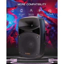 image-LAGRIMA LPS-312 Portable 15-Inch Woofer 2-Way Powered PA Speaker System Combo Set with Bluetooth/USB/SD Card Reader/FM Radio/Remote Control/Speaker Stand