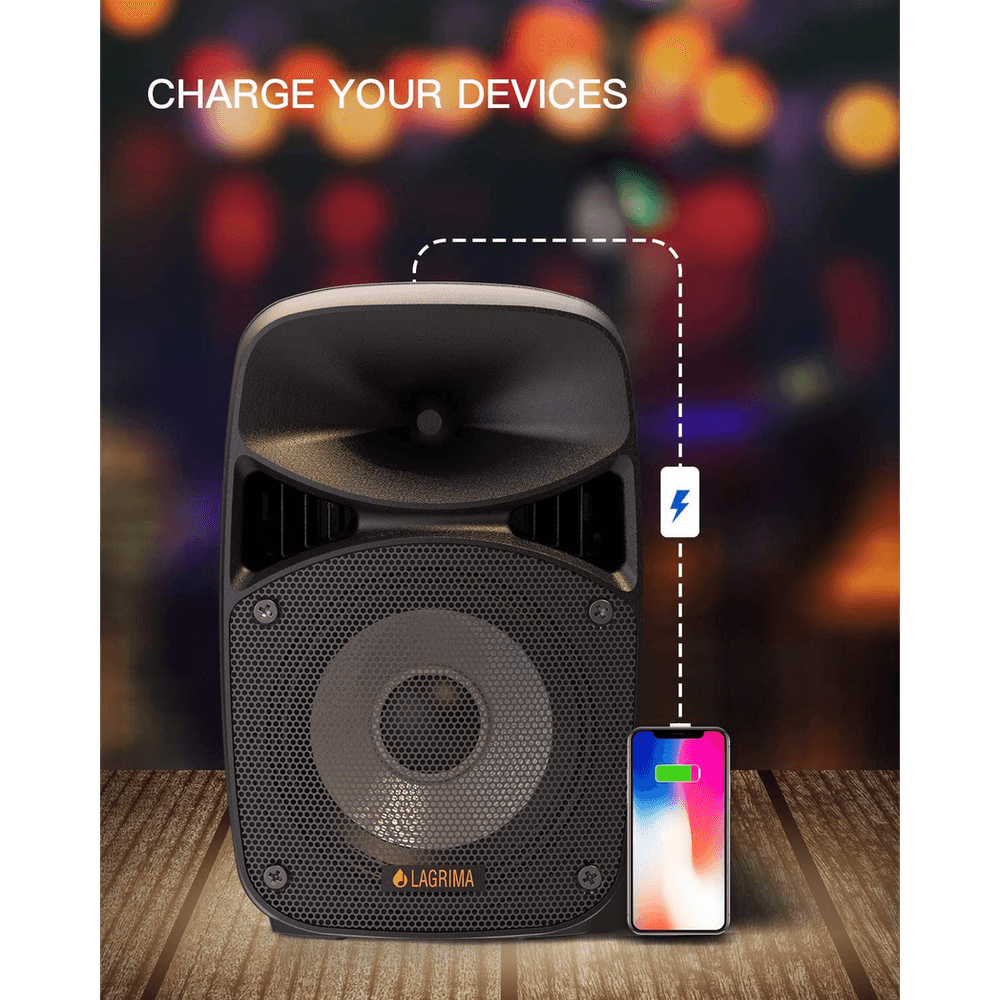image-LAGRIMA LPS-312 Portable 15-Inch Woofer 2-Way Powered PA Speaker System Combo Set with Bluetooth/USB/SD Card Reader/FM Radio/Remote Control/Speaker Stand