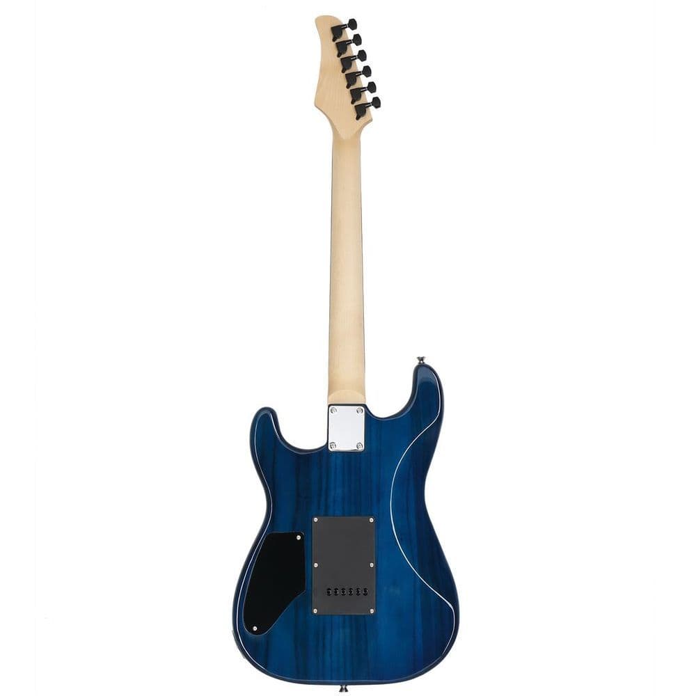 image-Glarry GST Stylish H-H Pickup Tiger Stripe Electric Guitar Kit with 20W AMP Bag Guitar Strap Blue