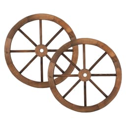 image-2pcs 24-Inch Old Western Style Garden Art Wall Decor Wooden Wagon Wheel Brown