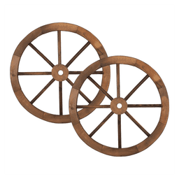 image-2pcs 24-Inch Old Western Style Garden Art Wall Decor Wooden Wagon Wheel Brown