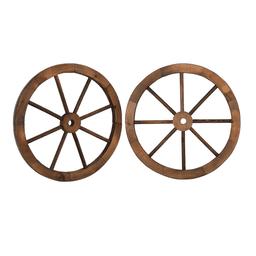 image-2pcs 24-Inch Old Western Style Garden Art Wall Decor Wooden Wagon Wheel Brown