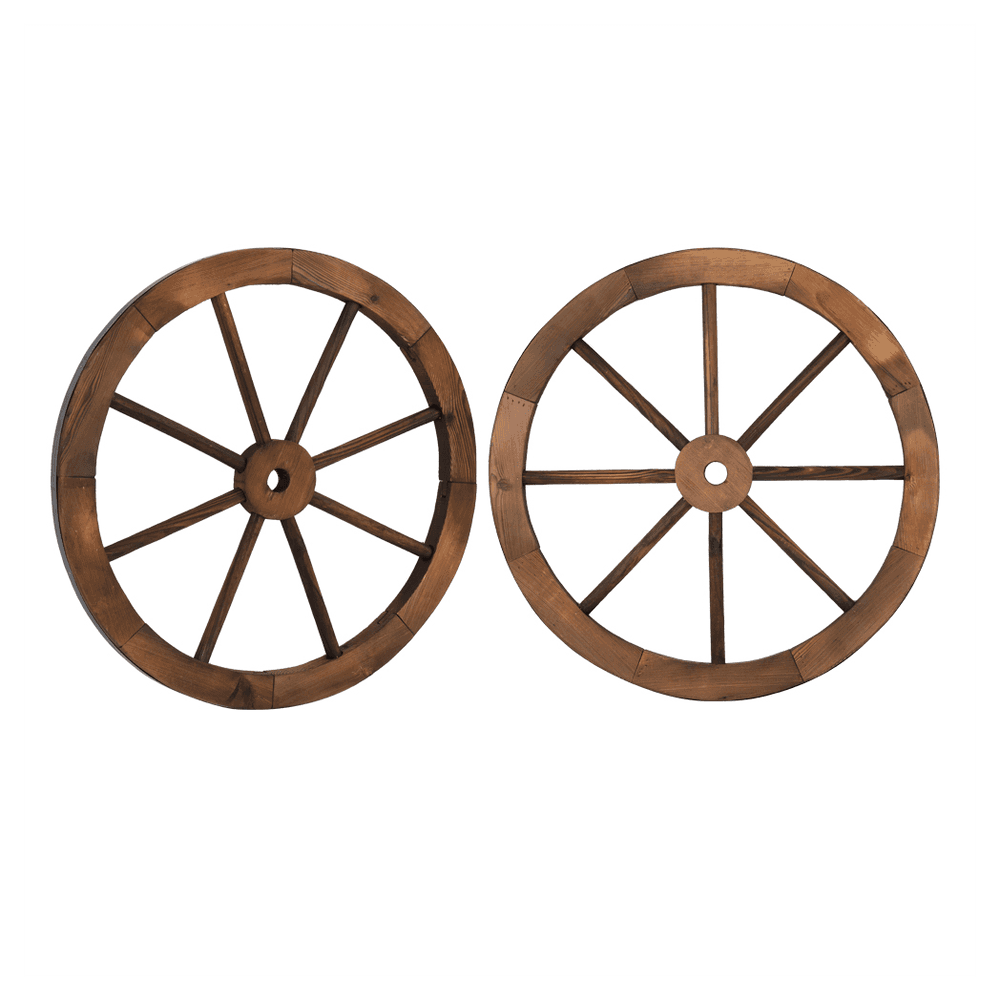 image-2pcs 24-Inch Old Western Style Garden Art Wall Decor Wooden Wagon Wheel Brown