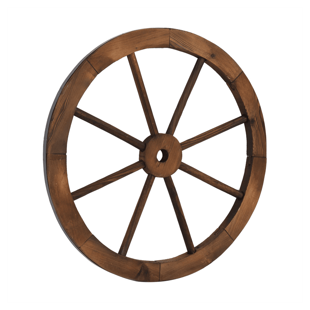 image-2pcs 24-Inch Old Western Style Garden Art Wall Decor Wooden Wagon Wheel Brown