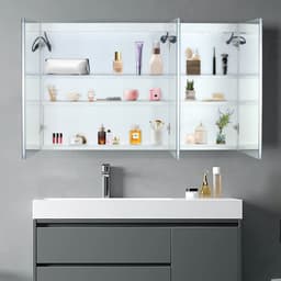 image-FCH 48*28in OZON Board, 1 Door, 2 Layers, Led Light, Anti-Fog, Three-Color Lighting, Brightness Adjustment, Power-Off Memory, With 2 Plugs, 2 USB Ports, Bathroom Wall Cabinet, Black