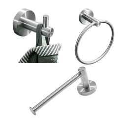 image-High Quality Rustproof 304 Stainless Steel Brushed Silver Polishing Bathroom Accessories Set Robe Hooks Towel Ring Bar Toilet Paper Holder Tissue Rack