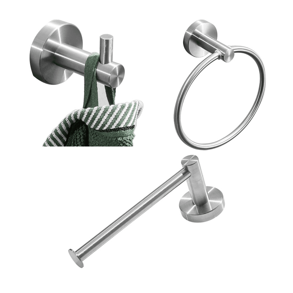 image-High Quality Rustproof 304 Stainless Steel Brushed Silver Polishing Bathroom Accessories Set Robe Hooks Towel Ring Bar Toilet Paper Holder Tissue Rack
