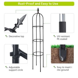 image-6.2ft Garden Obelisk Trellis,Lightweight Rustproof Plastic Coated Metal Tall Tower Trellis Stand,Black