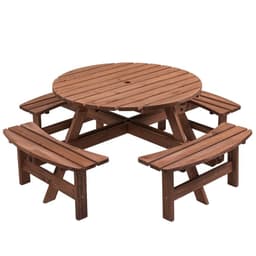 image-8-Person Outdoor Circular Wooden Picnic Table with 3 Built-in Benches for Patio Backyard Garden, Gray
