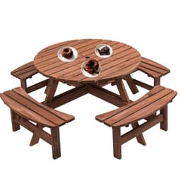 image-8-Person Outdoor Circular Wooden Picnic Table with 3 Built-in Benches for Patio Backyard Garden, Gray