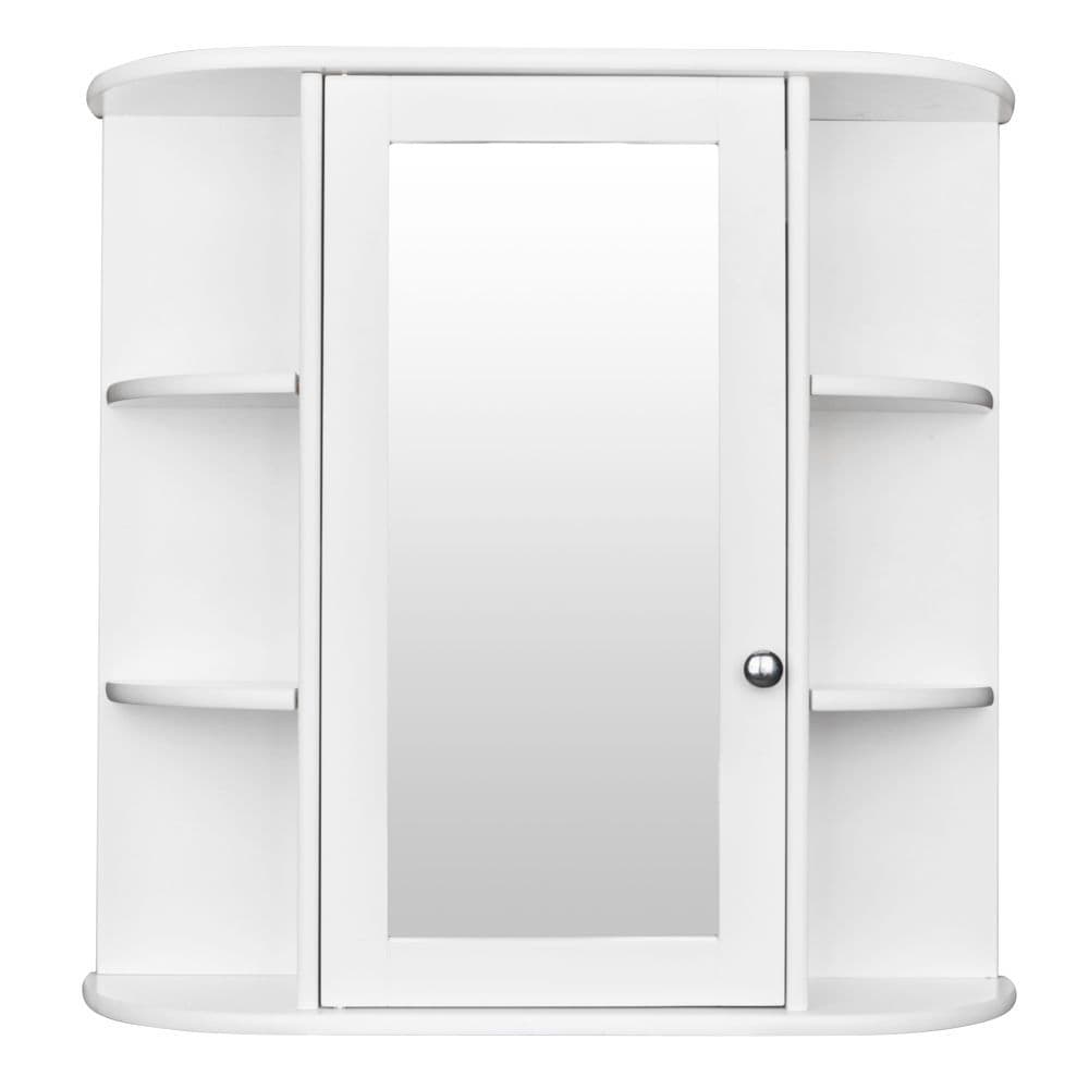 image-3-tier Single Door Mirror Indoor Bathroom Wall Mounted Cabinet Shelf White