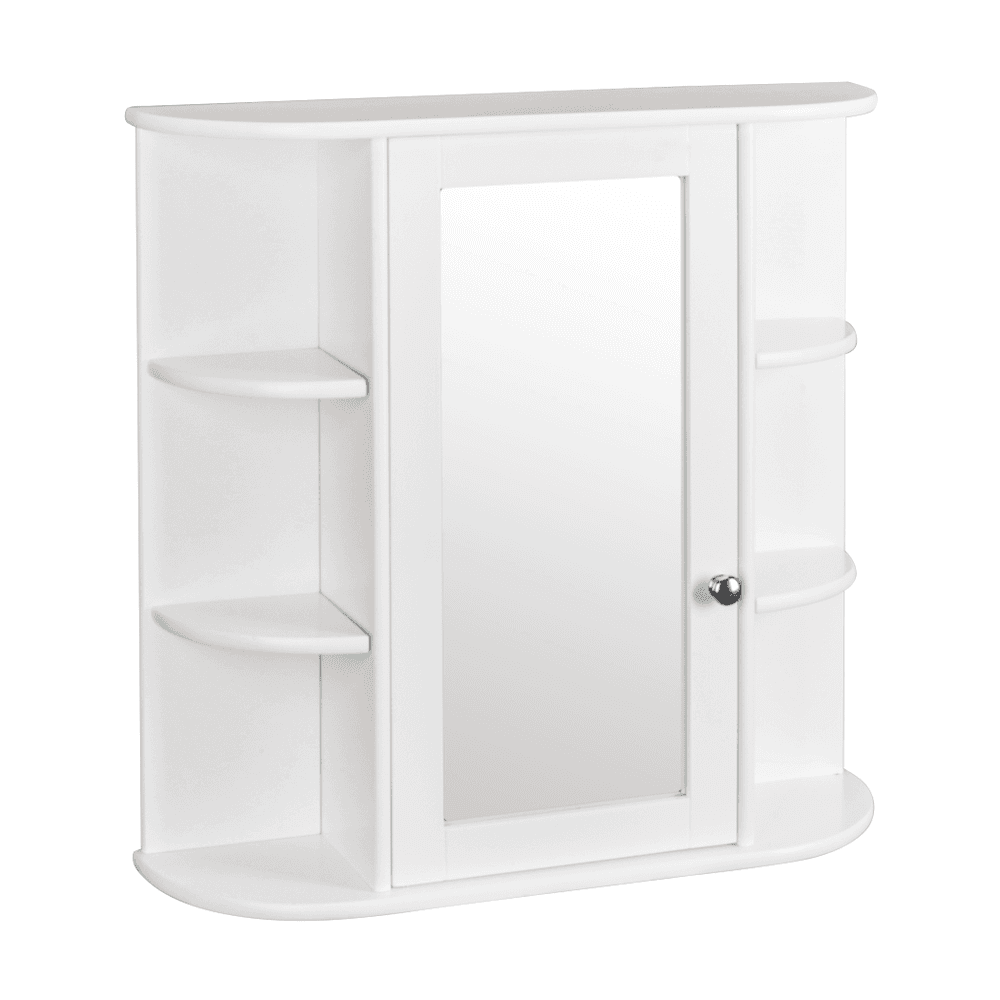 image-3-tier Single Door Mirror Indoor Bathroom Wall Mounted Cabinet Shelf White