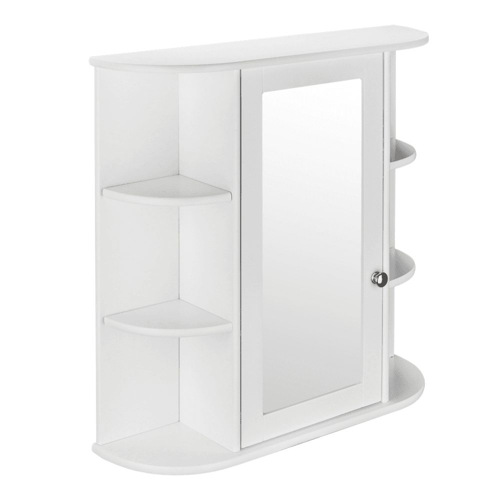 image-3-tier Single Door Mirror Indoor Bathroom Wall Mounted Cabinet Shelf White