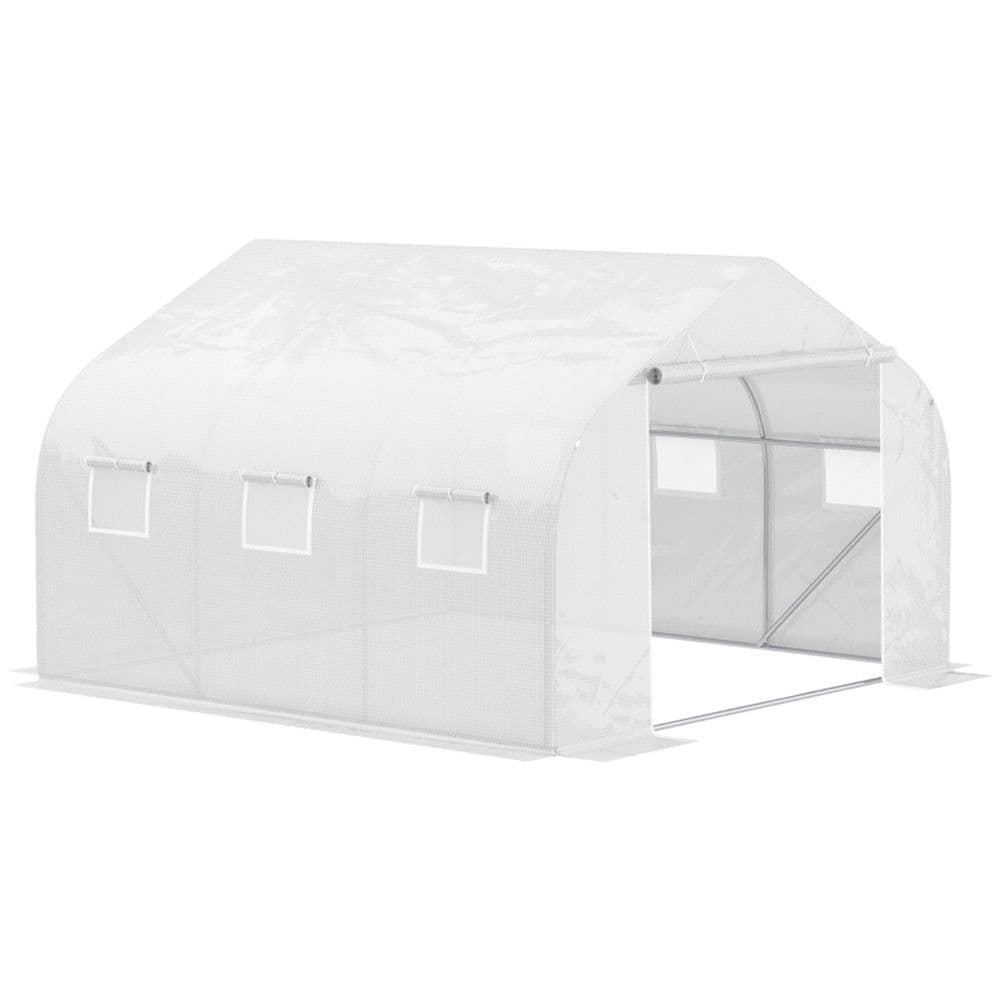 image-Outdoor Walk-In Tunnel Greenhouse Hot House with Roll-up Windows, Zippered Door, PE Cover 11.5' x 9.8' x 6.5' AS