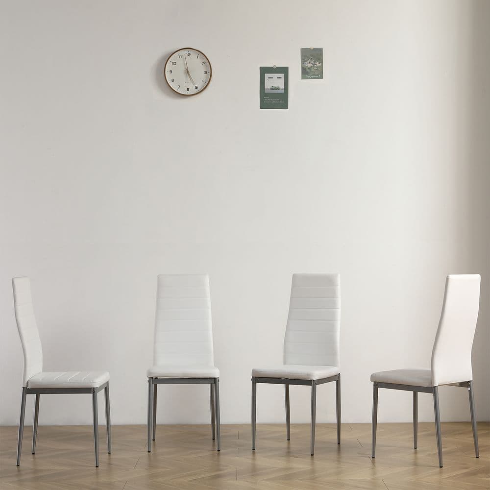 image-4pcs backrest cushion horizontal sewing decoration PU leather dining chair round tube white cushion gray leg N201( Replace encoding 13029116)