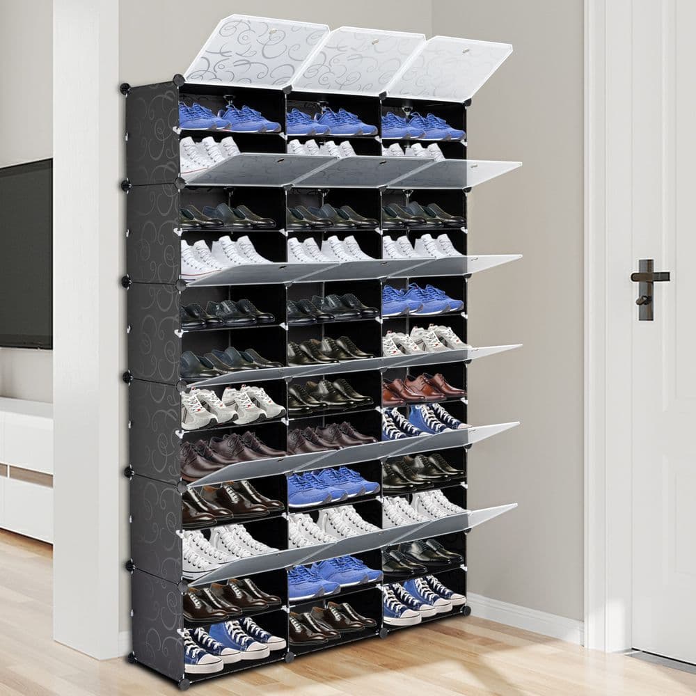 image-12-Tier Portable 72 Pair Shoe Rack Organizer 36 Grids Tower Shelf Storage Cabinet Stand Expandable for Heels, Boots, Slippers, Black