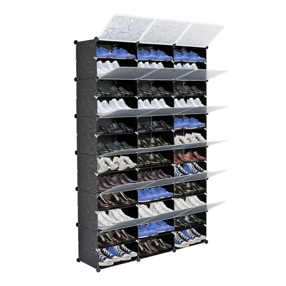 image-12-Tier Portable 72 Pair Shoe Rack Organizer 36 Grids Tower Shelf Storage Cabinet Stand Expandable for Heels, Boots, Slippers, Black