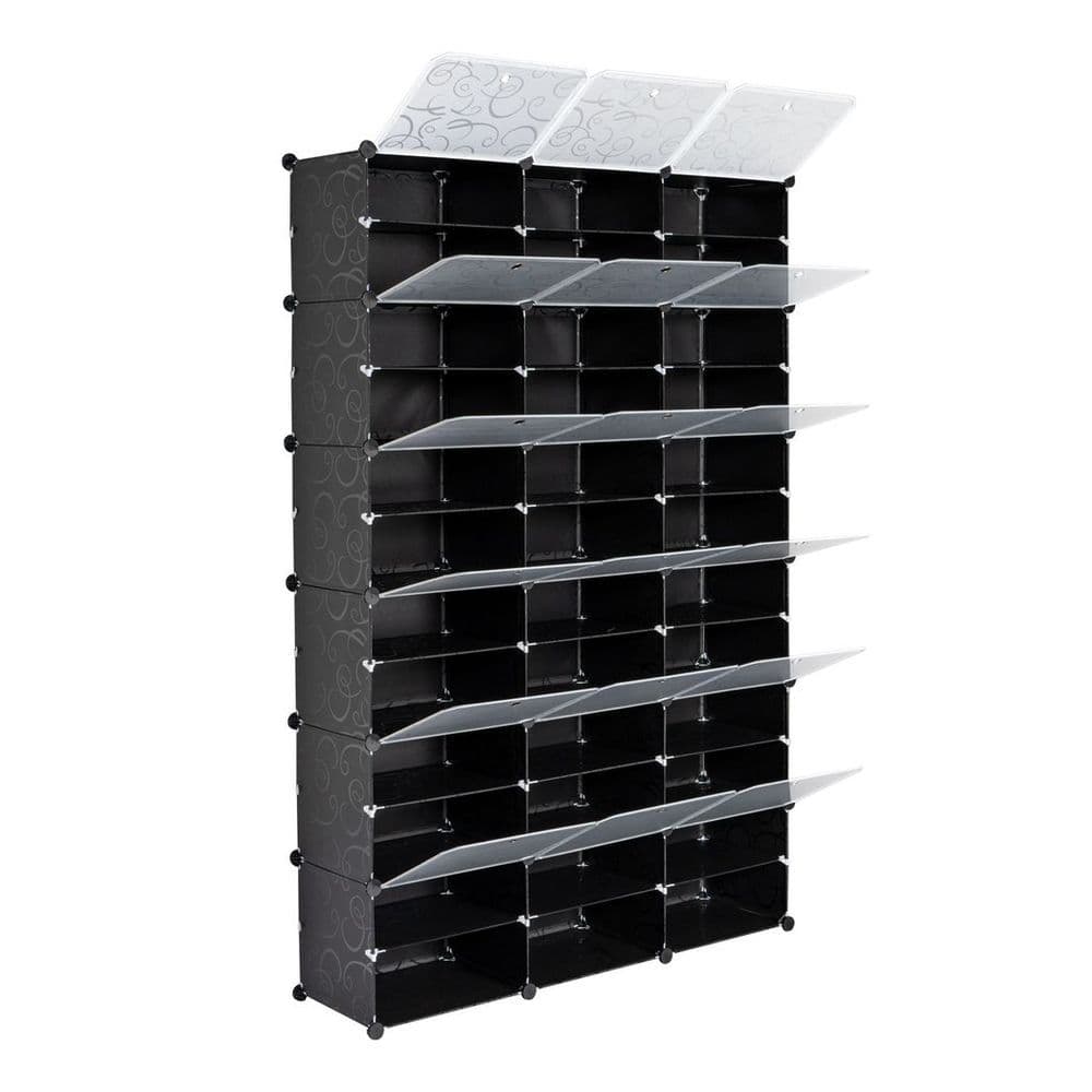 image-12-Tier Portable 72 Pair Shoe Rack Organizer 36 Grids Tower Shelf Storage Cabinet Stand Expandable for Heels, Boots, Slippers, Black