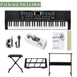 image-Glarry GEP-110 61 Key Keyboard with Piano Stand, Piano Bench, Built In Speakers, Headphone, Microphone, Music Rest, LED Screen, 3 Teaching Modes for Beginners