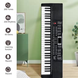 image-Glarry GEP-110 61 Key Keyboard with Piano Stand, Piano Bench, Built In Speakers, Headphone, Microphone, Music Rest, LED Screen, 3 Teaching Modes for Beginners