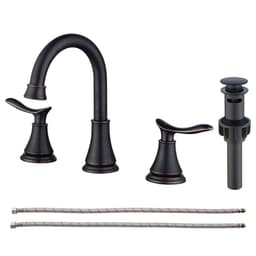 image-2-Handle 8 inch Widespread Bathroom Sink Faucet Oil Rubbed Bronze Lavatory Faucet 3 Hole 360° Swivel Spout Vanity Sink Basin Faucets with Pop Up Drain Assembly and cUPC Water Supply Hoses