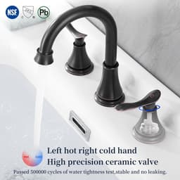 image-2-Handle 8 inch Widespread Bathroom Sink Faucet Oil Rubbed Bronze Lavatory Faucet 3 Hole 360° Swivel Spout Vanity Sink Basin Faucets with Pop Up Drain Assembly and cUPC Water Supply Hoses