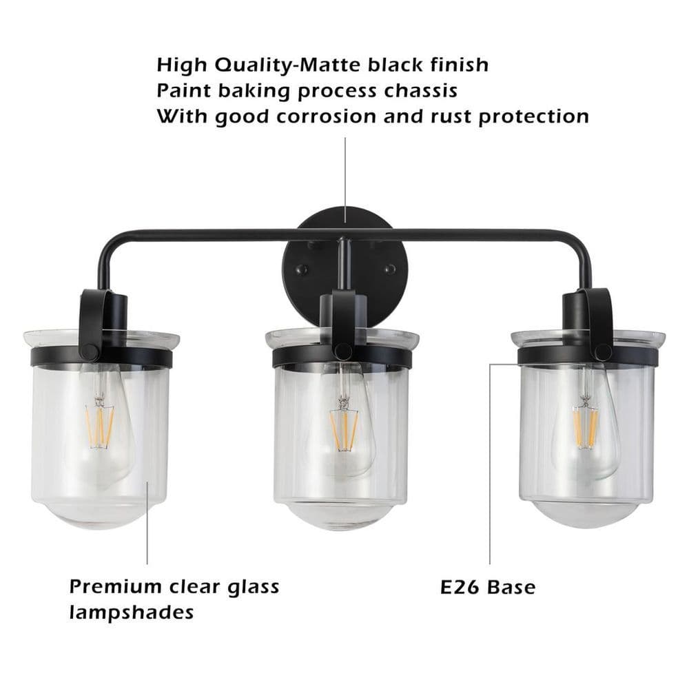 image-Wall Sconces Set of 3 with Clear Glass Shade,Modern Wall Sconce,Industrial Indoor Wall Light Fixture for Bathroom Living Room Bedroom Over Kitchen Sink,E26 Socket,Bulbs Not Included