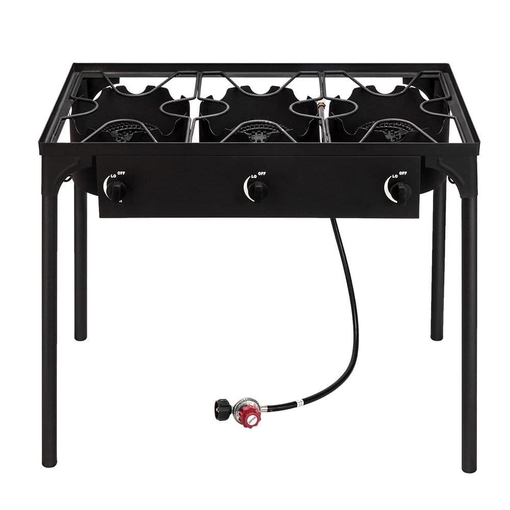 image-Outdoor Camp Stove High Pressure Propane Gas Cooker Portable Cast Iron Patio Cooking Burner (Three Burner 225000-BTU)