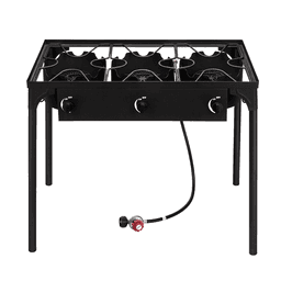image-Outdoor Camp Stove High Pressure Propane Gas Cooker Portable Cast Iron Patio Cooking Burner (Three Burner 225000-BTU)