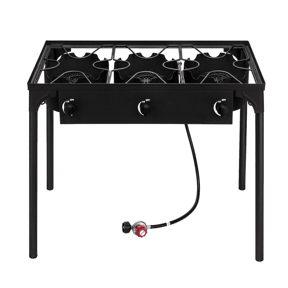 image-Outdoor Camp Stove High Pressure Propane Gas Cooker Portable Cast Iron Patio Cooking Burner (Three Burner 225000-BTU)
