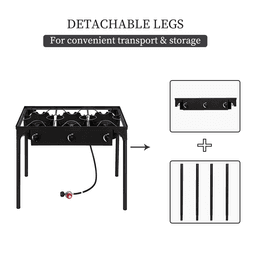 image-Outdoor Camp Stove High Pressure Propane Gas Cooker Portable Cast Iron Patio Cooking Burner (Three Burner 225000-BTU)